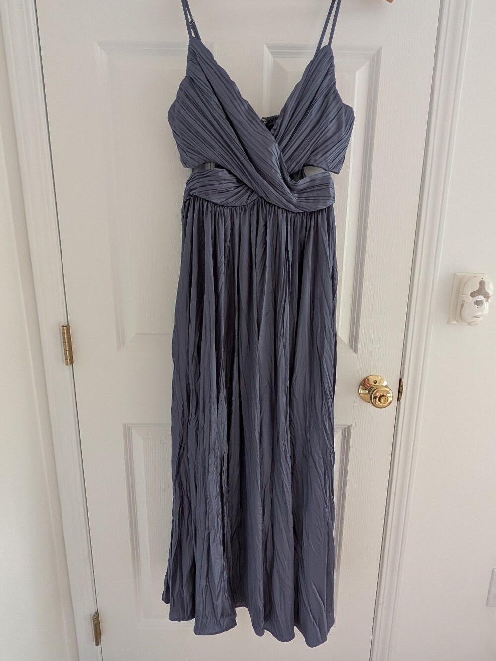 Lulu's Slate Blue Crinkle Midi Dress